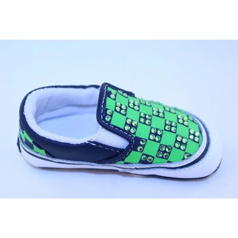 Vans Navy Green Crystal Rhinestone Sneakers Crib 4